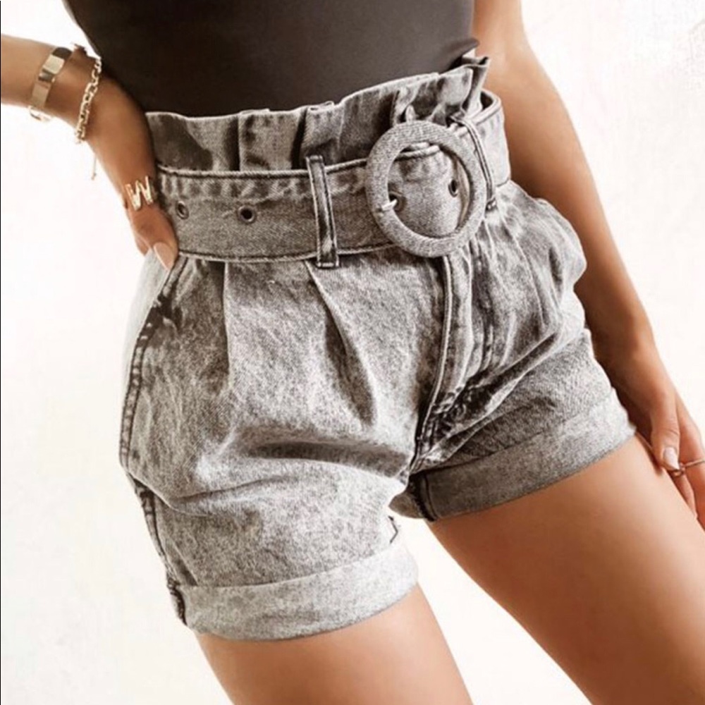 Acid Wash Paperbag Shorts